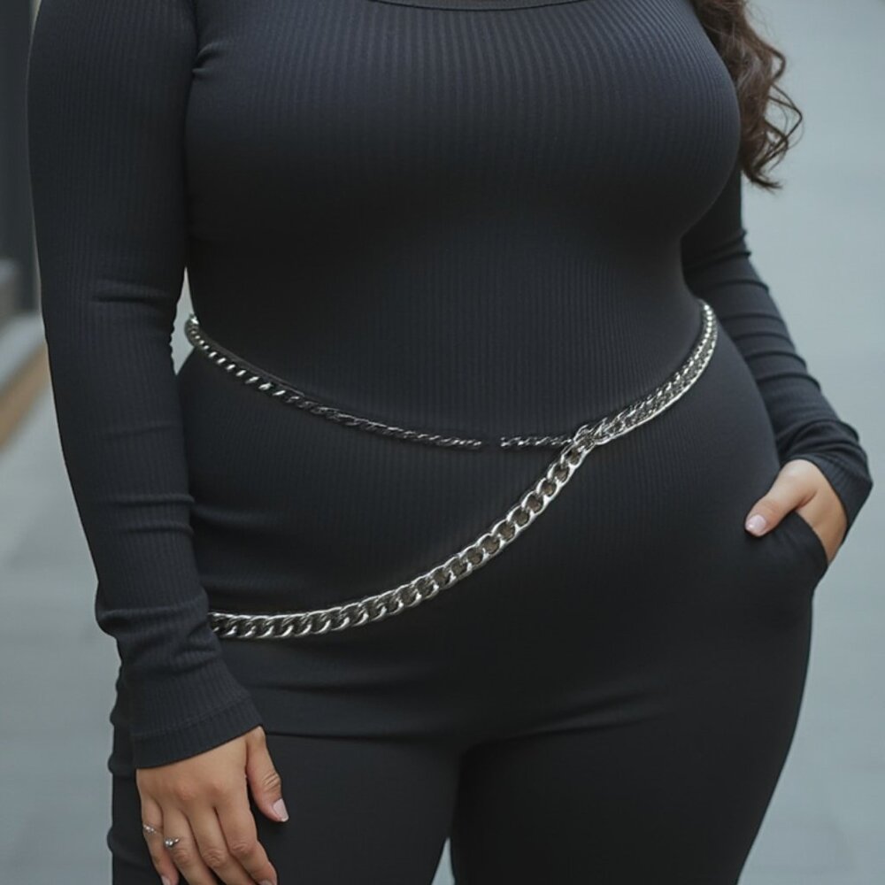 Women Silver Metal Chain Link Sexy Fancy Fashion Belt Hip Waist Plus Size XL XXL